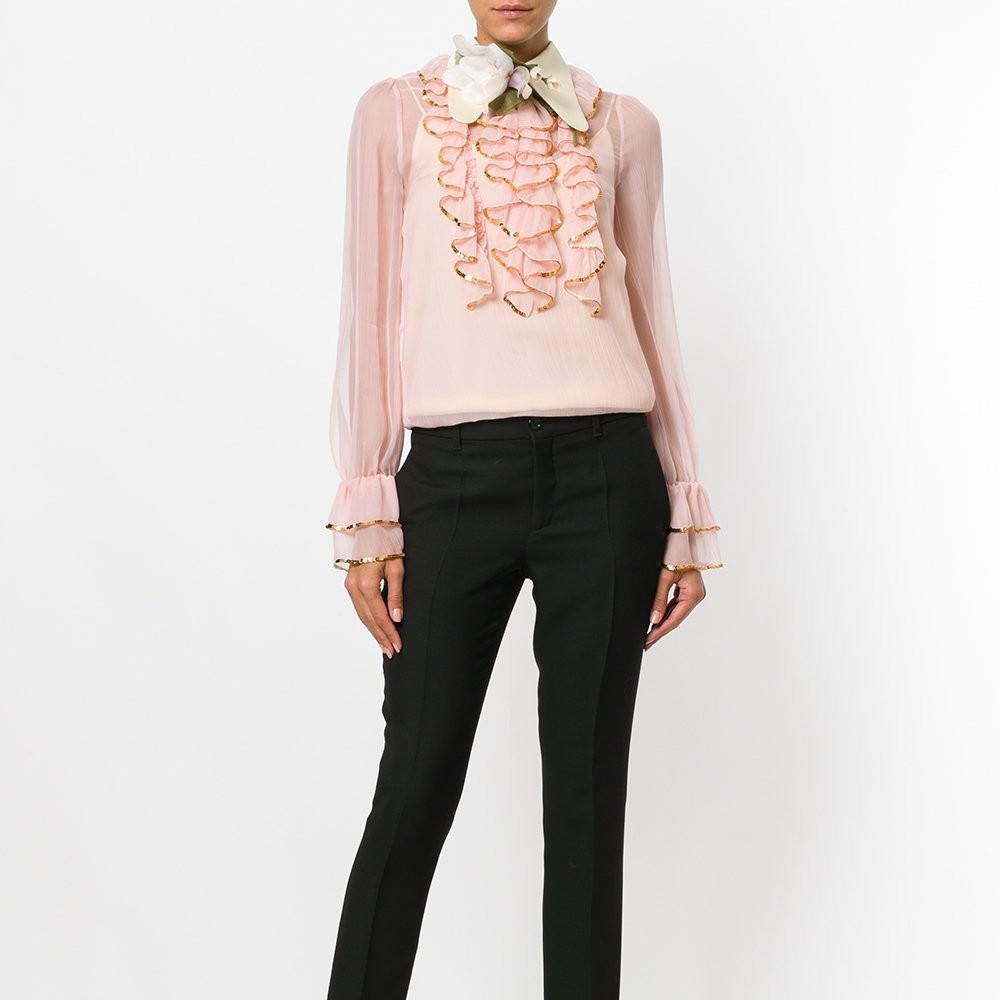 Gucci Pink Sheer Sequin Raffle Blouse NWT